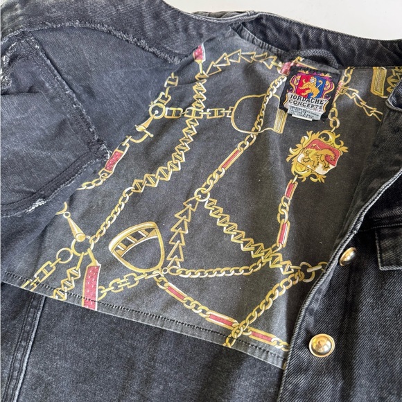 Vintage Jordache Black Acid Wash Cropped Denim Jean Jacket Brass Buttons Medium - Picture 6 of 10